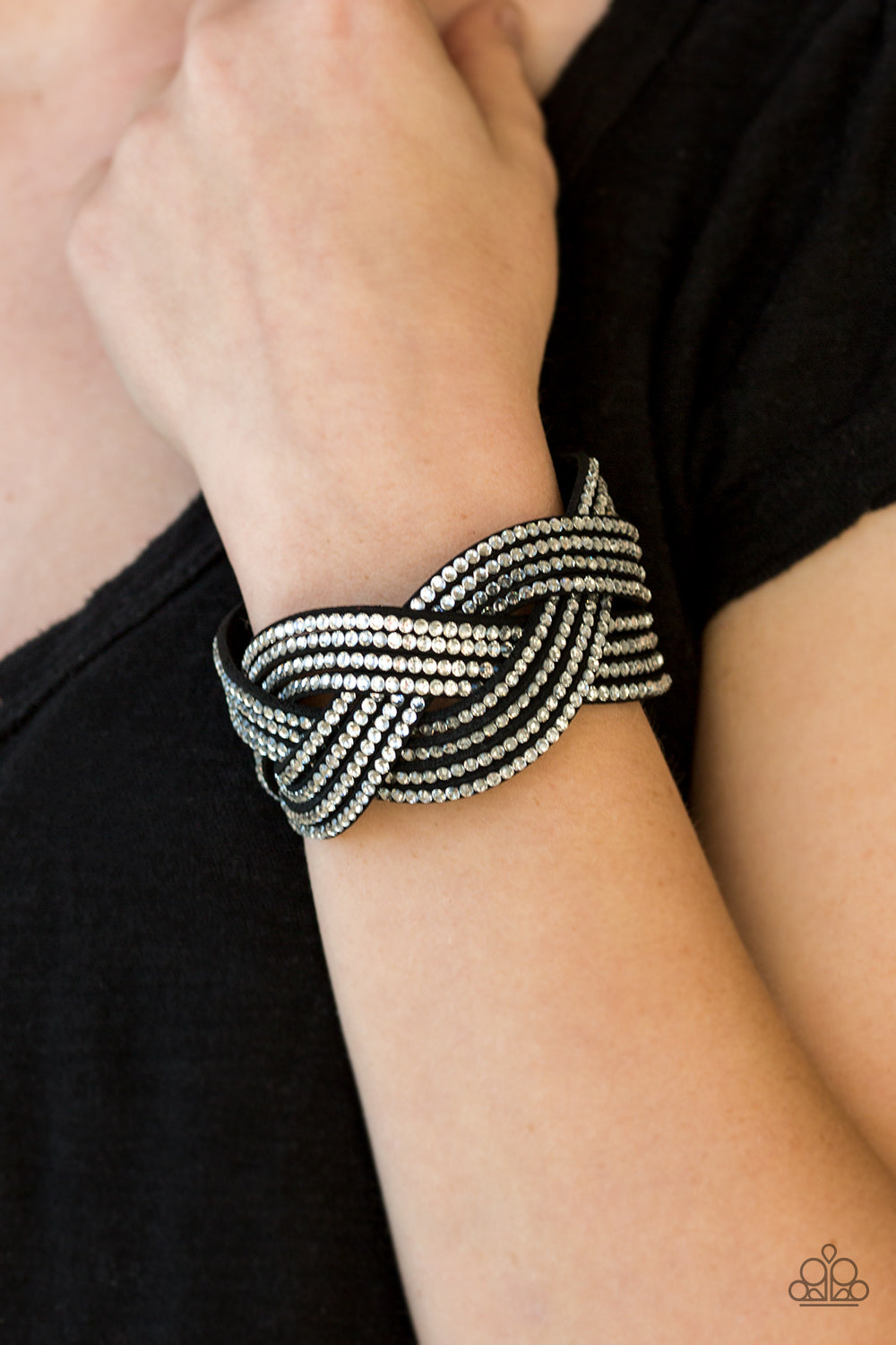 Paparazzi Big City Shimmer - Black - White Rhinestones Wrap Snap Bracelet - $5 Jewelry With Ashley Swint