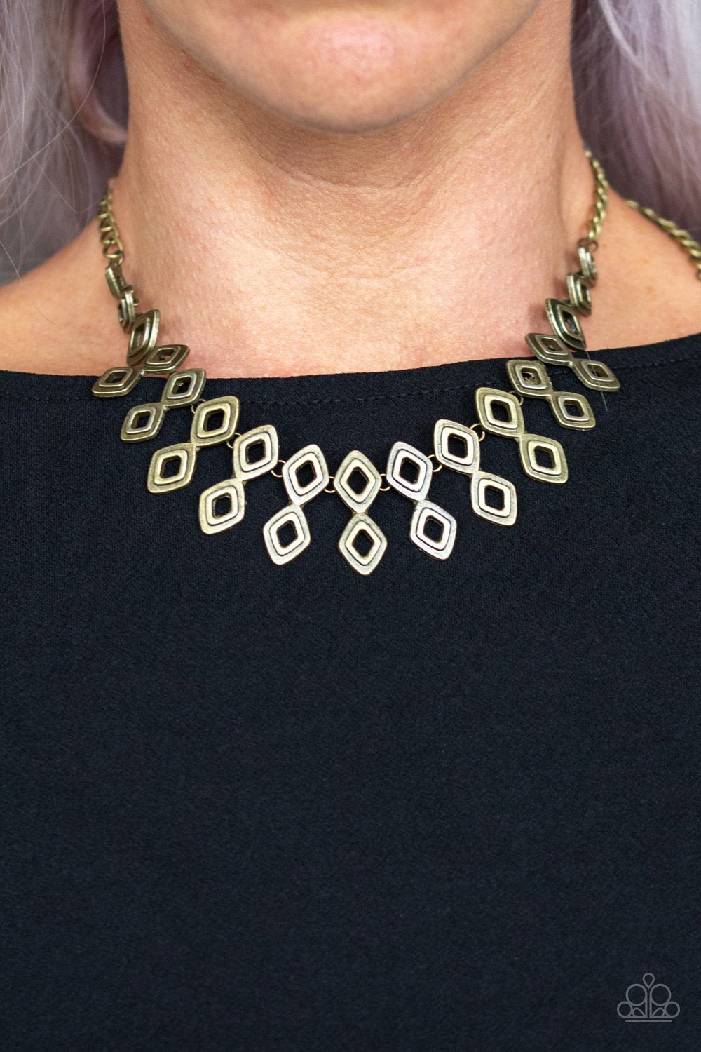 Paparazzi Geocentric - Brass - Necklace & Earrings - $5 Jewelry with Ashley Swint