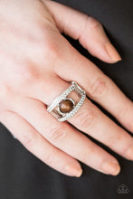 Load image into Gallery viewer, Paparazzi Bank Run - Brown Pearl - White Rhinestones - Dainty Bane Silver Ring - $5 Jewelry With Ashley Swint