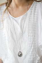Load image into Gallery viewer, Paparazzi Castle Cabaret - Silver - Hematite Rhinestone - Silver Teardrop Pendant - Necklace and matching Earrings - $5 Jewelry With Ashley Swint