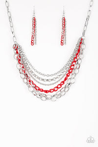 Paparazzi Color Bomb - Red - Silver Necklace & Earrings - $5 Jewelry With Ashley Swint