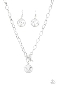 PRE-ORDER - Paparazzi She Sparkles On - White - Necklace & Earrings - $5 Jewelry with Ashley Swint