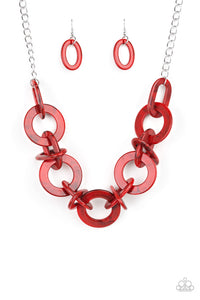 Paparazzi Chromatic Charm - Red Acrylic - Silver Chain Necklace & Earrings - $5 Jewelry with Ashley Swint