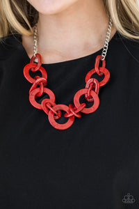 Paparazzi Chromatic Charm - Red Acrylic - Silver Chain Necklace & Earrings - $5 Jewelry with Ashley Swint