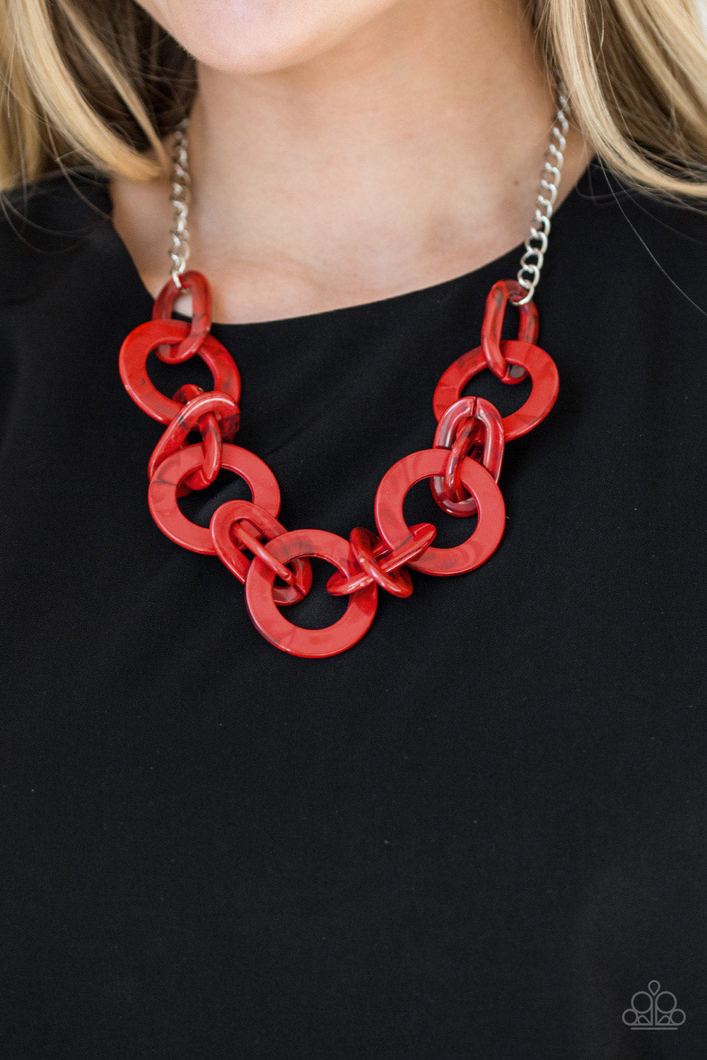 Paparazzi Chromatic Charm - Red Acrylic - Silver Chain Necklace & Earrings - $5 Jewelry with Ashley Swint