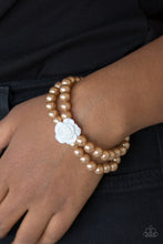 Load image into Gallery viewer, Paparazzi Posh and Posy - Brown Pearls - White Rose - Bracelet - $5 Jewelry With Ashley Swint