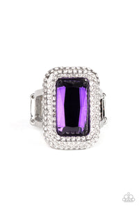 Paparazzi A Grand STATEMENT-MAKER - Purple - Emerald Cut - White Rhinestones - Ring - $5 Jewelry with Ashley Swint