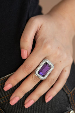 Paparazzi A Grand STATEMENT-MAKER - Purple - Emerald Cut - White Rhinestones - Ring - $5 Jewelry with Ashley Swint