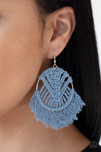 Paparazzi All About MACRAME - Blue - Silver Hoop Earrings - $5 Jewelry with Ashley Swint