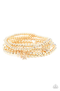 PRE-ORDER - Paparazzi American All-Star - Gold - Set of 5 Bracelets - $5 Jewelry with Ashley Swint