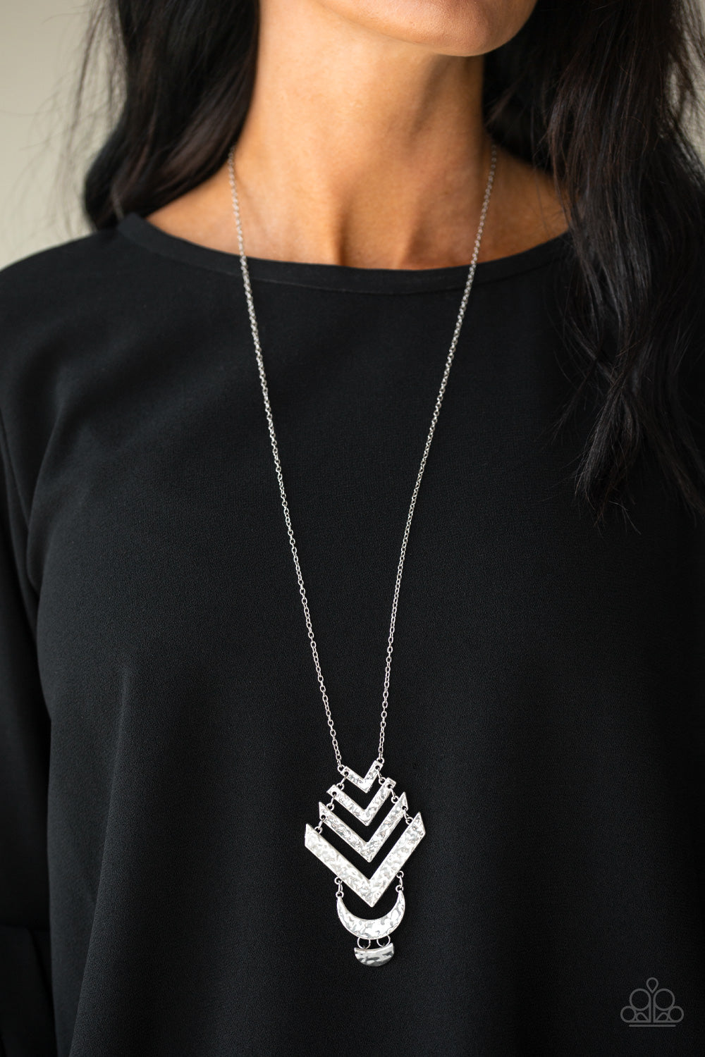Paparazzi Artisan Edge - Silver - Hammered Chevron - Necklace & Earrings - $5 Jewelry with Ashley Swint