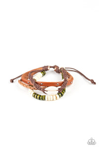 Paparazzi Beach Bounty - Green - White Shell - Wooden Beads - Sliding Knot Bracelet - $5 Jewelry with Ashley Swint