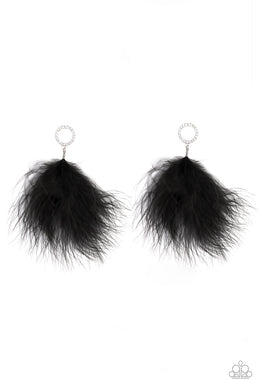 Paparazzi BOA Down - Black - Feather - White Rhinestones - Post Earrings - $5 Jewelry with Ashley Swint