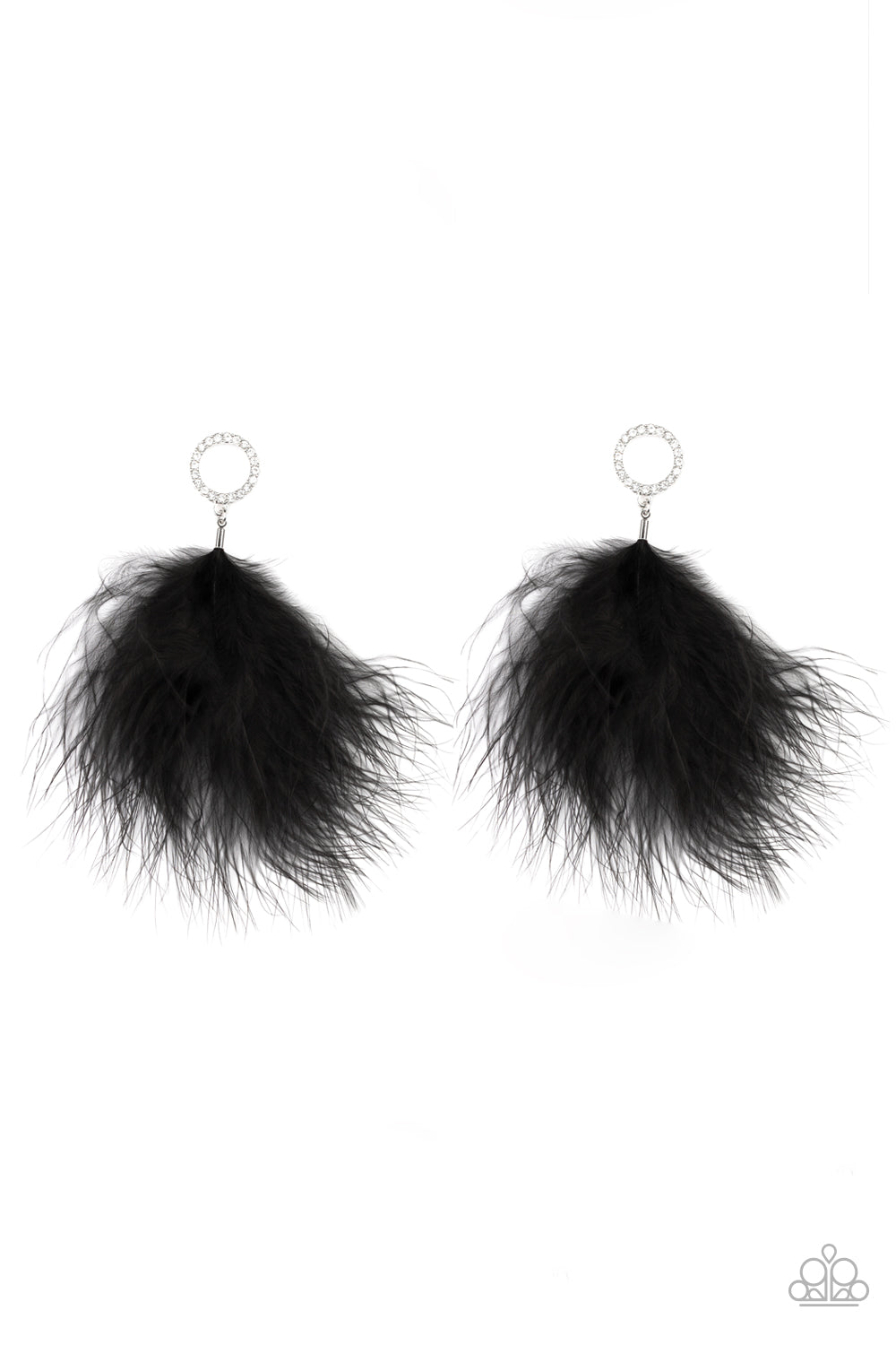 Paparazzi BOA Down - Black - Feather - White Rhinestones - Post Earrings - $5 Jewelry with Ashley Swint