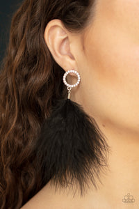 Paparazzi BOA Down - Black - Feather - White Rhinestones - Post Earrings - $5 Jewelry with Ashley Swint