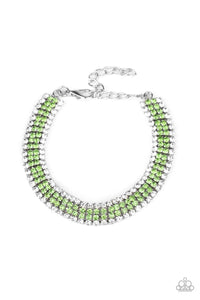 Paparazzi Color Me Couture - Green - White Rhinestones - Adjustable Bracelet - $5 Jewelry with Ashley Swint