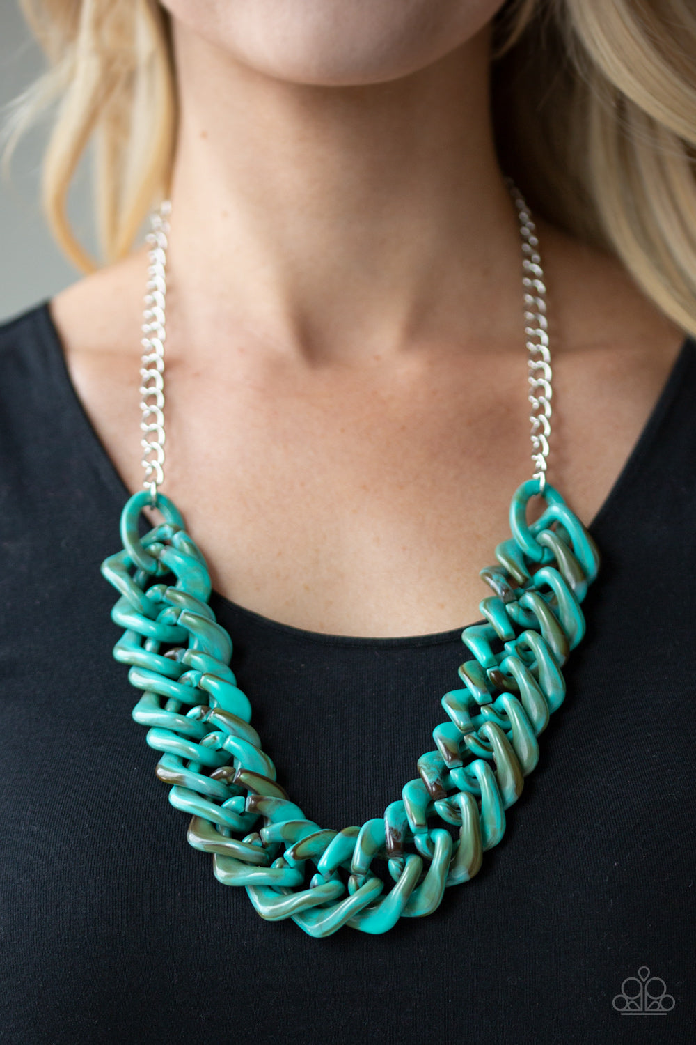 Paparazzi Comin In HAUTE - Blue Turquoise - Faux Marble Acrylic - Necklace & Earrings - $5 Jewelry With Ashley Swint