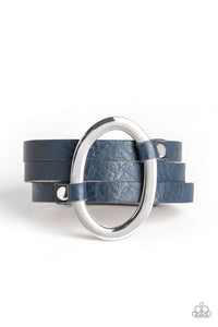Paparazzi Cowgirl Cavalier - Blue Leather Band - Oval Silver Ring - Adjustable Snap Bracelet - $5 Jewelry with Ashley Swint