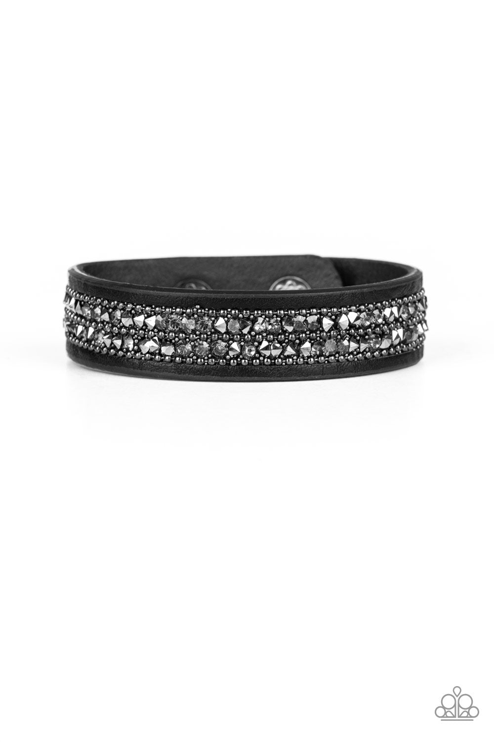 Paparazzi Crunch Time - Black - Leather - Glistening Gunmetal Ball Chain & Rhinestones - Bracelet - $5 Jewelry with Ashley Swint