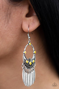 Paparazzi Cry Me A RIVIERA - Yellow - Ornate Silver Earrings - $5 Jewelry with Ashley Swint