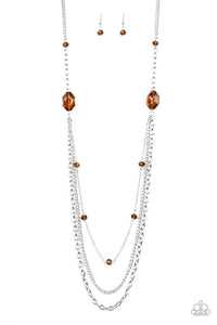Paparazzi Dare to Dazzle - Brown - Glassy Beads - Silver Chains Necklace & Earrings - $5 Jewelry with Ashley Swint