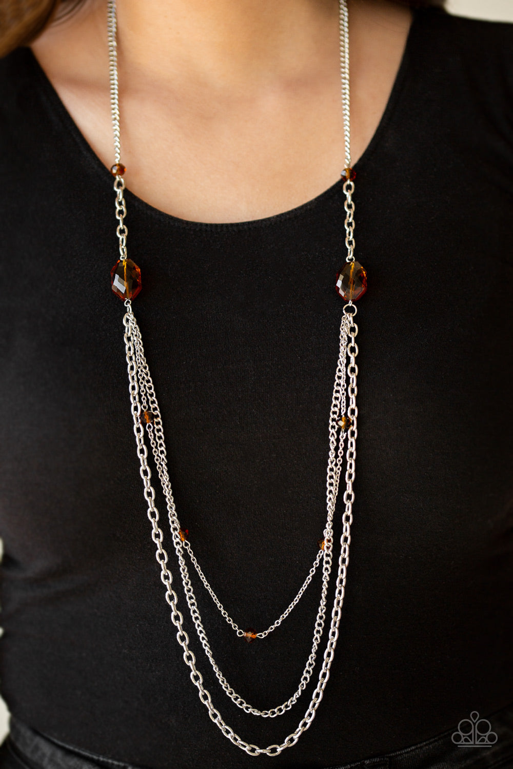 Paparazzi Dare to Dazzle - Brown - Glassy Beads - Silver Chains Necklace & Earrings - $5 Jewelry with Ashley Swint