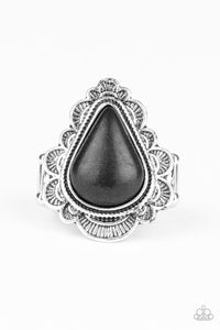 Paparazzi Desert Escape - Black Stone - Scalloped Silver - Ring - $5 Jewelry with Ashley Swint