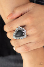 Load image into Gallery viewer, Paparazzi Desert Escape - Black Stone - Scalloped Silver - Ring - $5 Jewelry with Ashley Swint