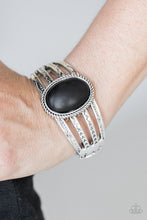 Load image into Gallery viewer, Paparazzi Desert Glyphs - Black Stone - Bold Silver Hinged Bracelet - $5 Jewelry with Ashley Swint