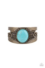 Load image into Gallery viewer, Paparazzi Desert Nature - Brass - Turquoise Stone - Embossed Thick Cuff Bracelet - $5 Jewelry with Ashley Swint