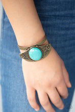 Load image into Gallery viewer, Paparazzi Desert Nature - Brass - Turquoise Stone - Embossed Thick Cuff Bracelet - $5 Jewelry with Ashley Swint