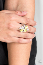 Load image into Gallery viewer, Paparazzi Diamond Daises - Yellow Moonstones - Silver Rhinestone Ring - $5 Jewelry With Ashley Swint
