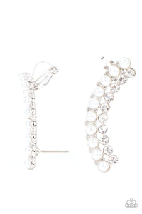 PRE-ORDER - Paparazzi Doubled Down On Dazzle - White - Ear Crawler Earrings - $5 Jewelry with Ashley Swint
