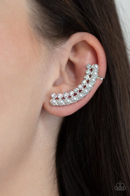 PRE-ORDER - Paparazzi Doubled Down On Dazzle - White - Ear Crawler Earrings - $5 Jewelry with Ashley Swint