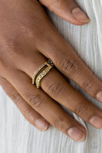 Load image into Gallery viewer, Paparazzi Elite Squad - Brass - Golden Topaz Rhinestones - Dainty Band Ring - $5 Jewelry with Ashley Swint