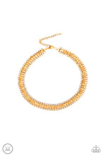 Load image into Gallery viewer, Paparazzi Empo-HER-ment - Gold - White Rhinestones - Choker Necklace &amp; Earrings - $5 Jewelry With Ashley Swint