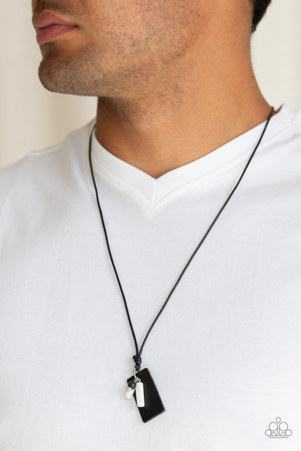 Paparazzi Explorer Edge - White - Black Leather - Urban Necklace - $5 Jewelry with Ashley Swint