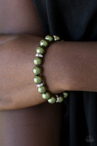 Paparazzi Exquisitely Elite - Green Pearls - White Rhinestone - Bracelet - $5 Jewelry With Ashley Swint