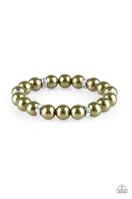 Paparazzi Exquisitely Elite - Green Pearls - White Rhinestone - Bracelet - $5 Jewelry With Ashley Swint
