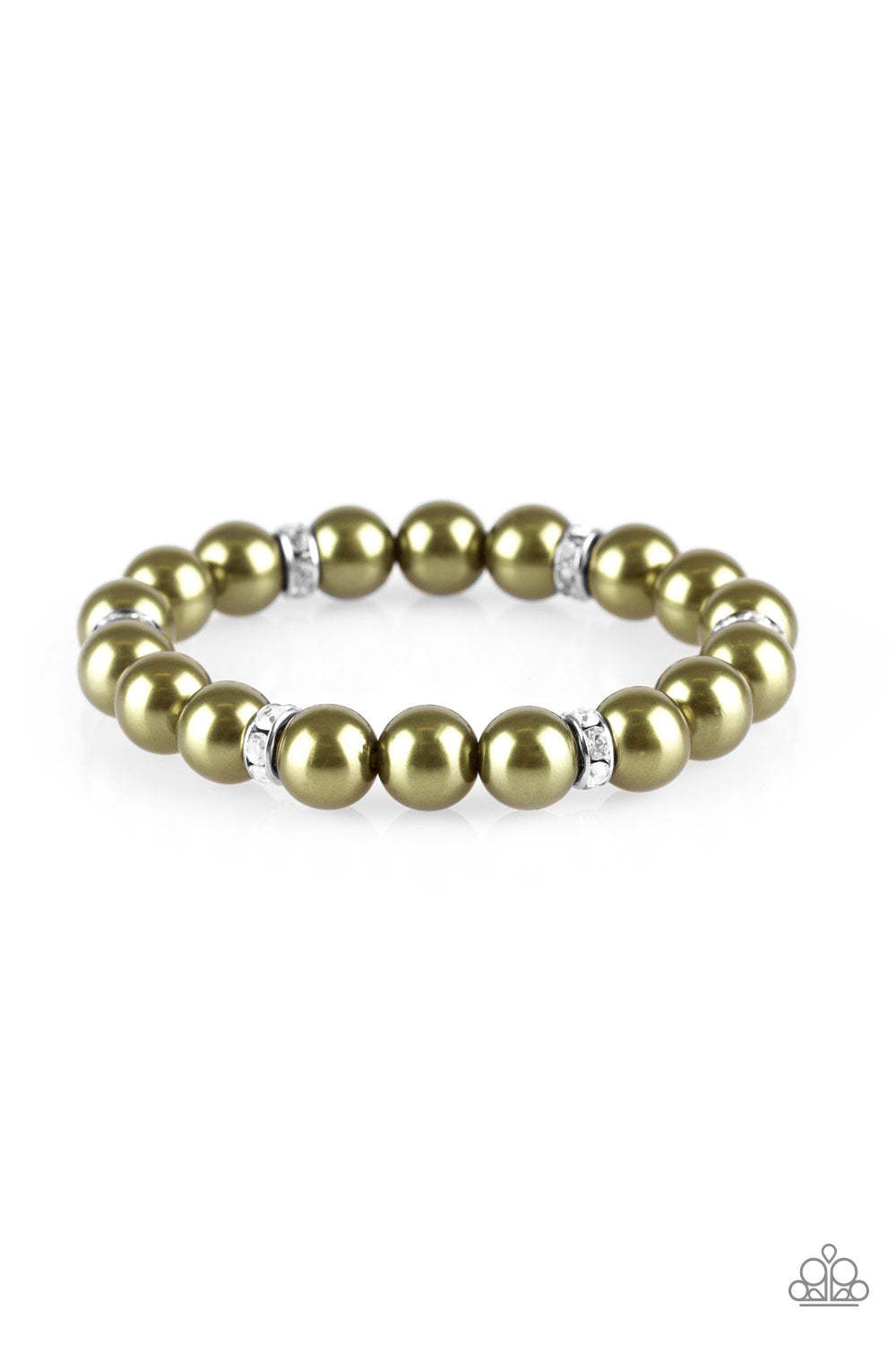 Paparazzi Exquisitely Elite - Green Pearls - White Rhinestone - Bracelet - $5 Jewelry With Ashley Swint