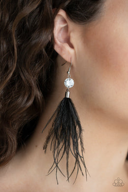 Paparazzi Feathered Flamboyance - Black - Feathers & Rhinestones - Earrings - $5 Jewelry with Ashley Swint