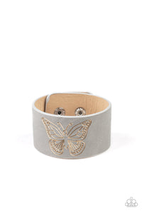 Paparazzi Flirty Flutter - Silver - Butterfly Leather Wrap - Bracelet - $5 Jewelry with Ashley Swint