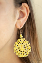 Load image into Gallery viewer, Paparazzi Floral Affair - Yellow - Flowery Filled Silver Frame - Earrings - $5 Jewelry with Ashley Swint