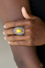 Load image into Gallery viewer, Paparazzi Garden Tranquility - YELLOW - Silver Flowers - Ring - $5 Jewelry with Ashley Swint
