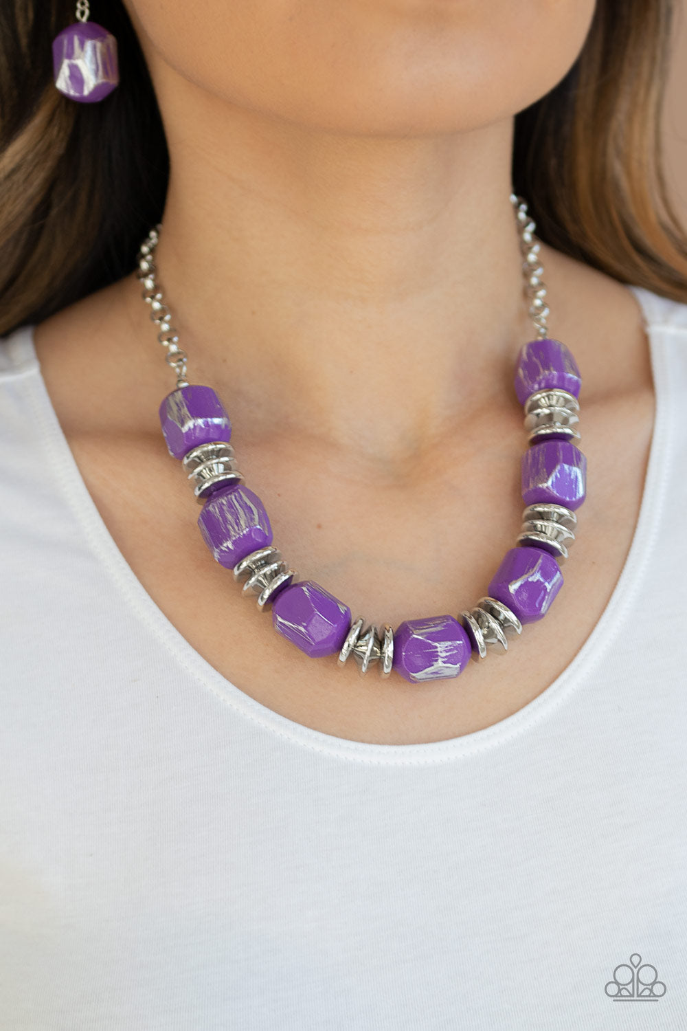 Paparazzi Girl Grit - Purple - Silver Beads - Necklace & Earrings - $5 Jewelry with Ashley Swint