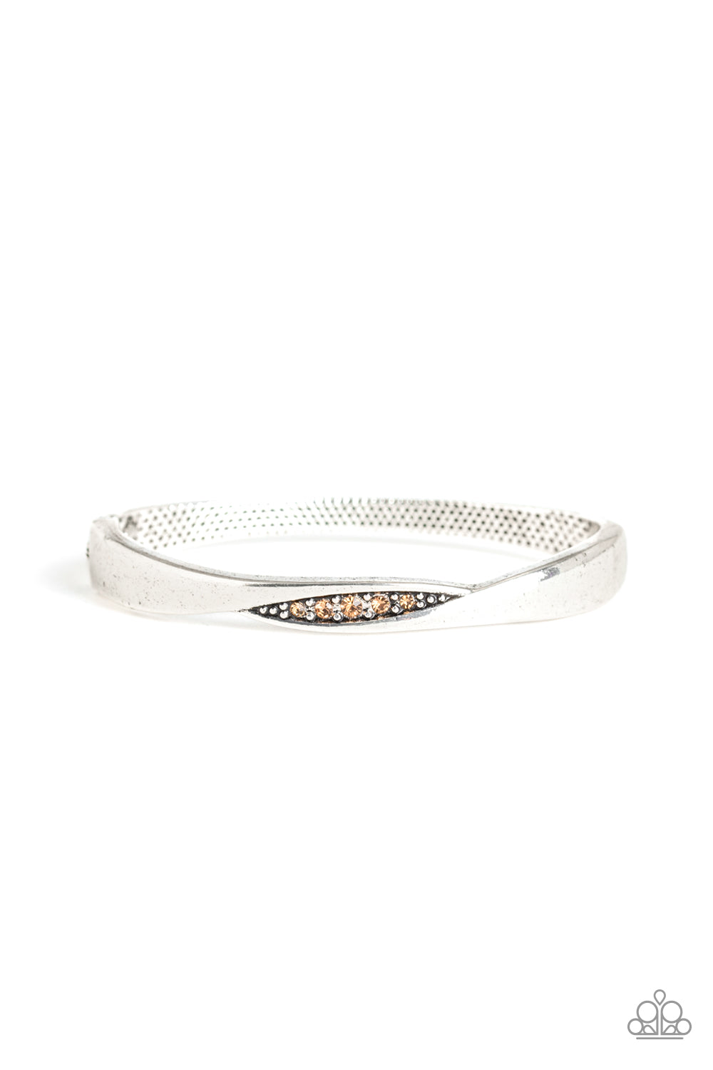 Paparazzi Glittering Grit - Brown - Golden Topaz Rhinestones - Hinged Bracelet - $5 Jewelry With Ashley Swint