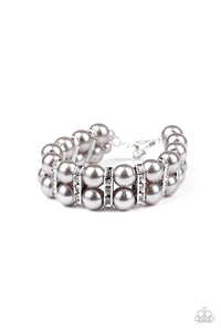 Paparazzi Glowing Glam - Silver Pearly Beads - White Rhinestones - Adjustable Bracelet - $5 Jewelry with Ashley Swint