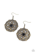 Load image into Gallery viewer, Paparazzi Grove Groove - Black Rhinestone Center - Brass Petals - Earrings - $5 Jewelry with Ashley Swint