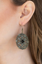 Load image into Gallery viewer, Paparazzi Grove Groove - Black Rhinestone Center - Brass Petals - Earrings - $5 Jewelry with Ashley Swint