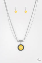 Load image into Gallery viewer, Paparazzi Gypsy Gulf - Yellow Bead - Silver Pendant Slides on Silver Chains - Necklace and matching Earrings - $5 Jewelry With Ashley Swint